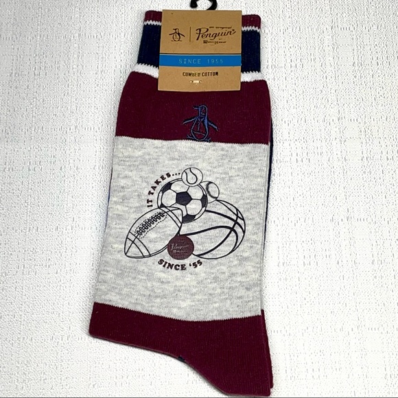 Original Penguin Men’s Casual Dress Socks Combed Cotton Blend Burgundy New NWT - Picture 9 of 12